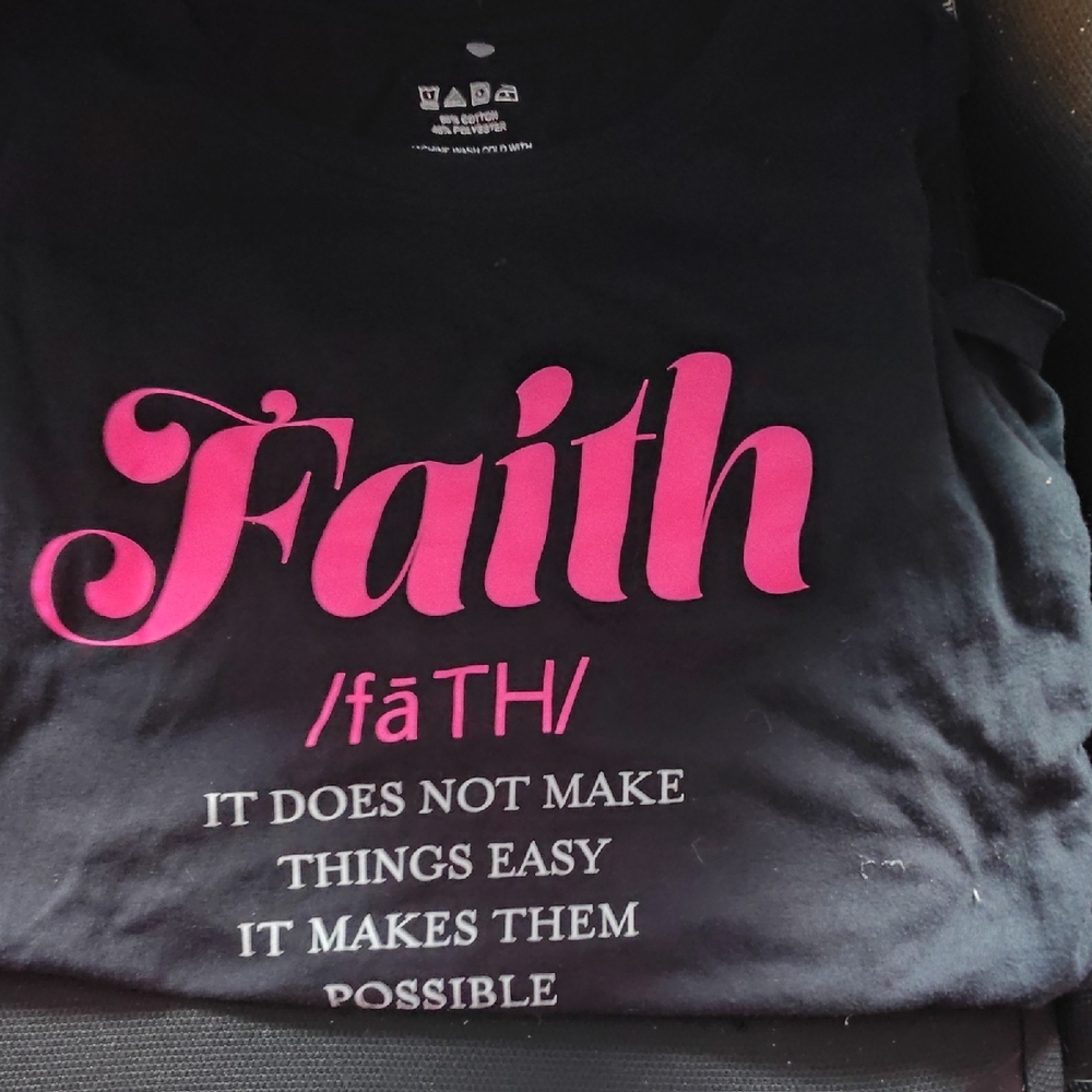 Black T-Shirt with Pink 'Faith' Graphic